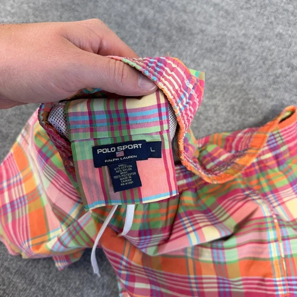 Vintage Polo Sport Ralph Lauren Swim Trunks Mens Large Multicolor Plaid Swimwear
